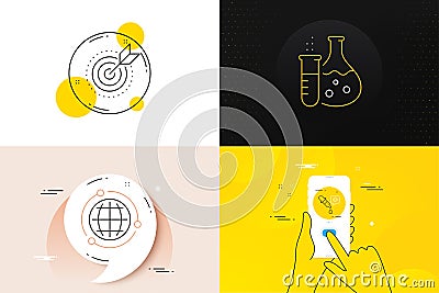 Minimal set of Chemistry pipette, Chemistry flask and Globe line icons. For web development. Vector Vector Illustration