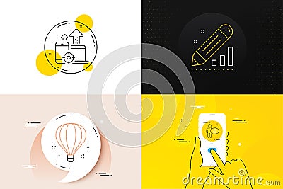 Minimal set of Cogwheel, Edit statistics and Seo devices line icons. For web development. Vector Vector Illustration
