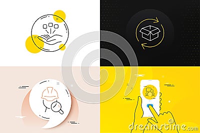 Minimal set of Consolidation, Engineering team and Inspect line icons. For web development. Vector Stock Photo