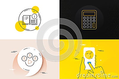 Minimal set of Cooking whisk, Calculator and Instruction info line icons. For web development. Vector Vector Illustration