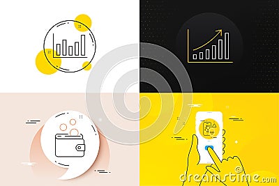 Minimal set of Cyber attack, Column chart and Wallet money line icons. For web development. Vector Vector Illustration