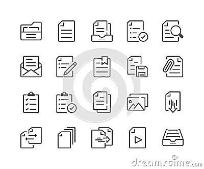 Minimal Set of Document and File Line Icons Vector Illustration