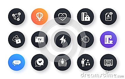 Minimal set of Electricity, Approved and Algorithm flat icons for web development. For design. Vector Vector Illustration