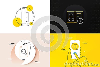 Minimal set of Entrance, Open door and Inspect line icons. For web development. Vector Vector Illustration