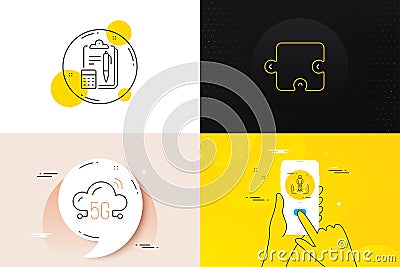 Minimal set of 5g cloud, Puzzle and Augmented reality line icons. For web development. Vector Vector Illustration