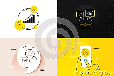 Minimal set of Graph chart, Puzzle and Fake news line icons. For web development. Vector Vector Illustration