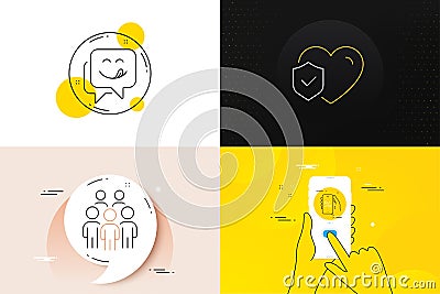 Minimal set of Life insurance, Discounts app and Yummy smile line icons. For web development. Vector Vector Illustration