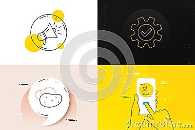 Minimal set of Megaphone, Engineer and Potato line icons. For web development. Vector Vector Illustration