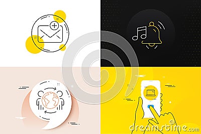 Minimal set of New mail, Alarm sound and Laptop line icons. For web development. Vector Vector Illustration