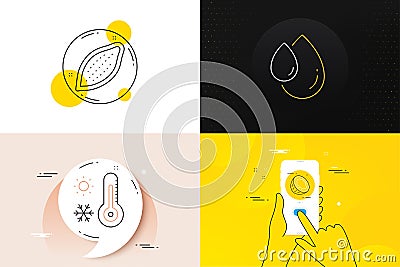 Minimal set of Oil drop, Cocoa nut and Weather thermometer line icons. For web development. Vector Vector Illustration
