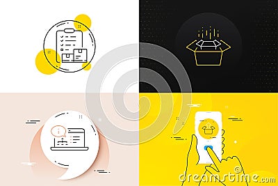 Minimal set of Packing boxes, Inventory checklist and Send box line icons. For web development. Vector Vector Illustration