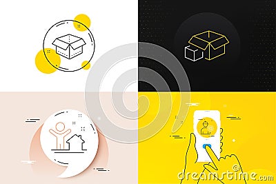 Minimal set of Packing boxes, New house and Open box line icons. For web development. Vector Vector Illustration