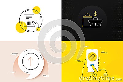 Minimal set of Parcel invoice, Euro money and Swipe up line icons. For web development. Vector Vector Illustration