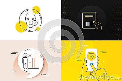 Minimal set of Parcel invoice, Problem skin and Fake information line icons. For web development. Vector Vector Illustration