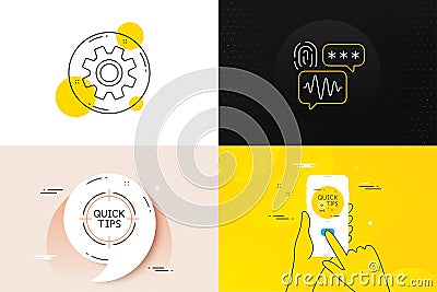 Minimal set of Quick tips, Tips and Biometric security line icons. For web development. Vector Stock Photo