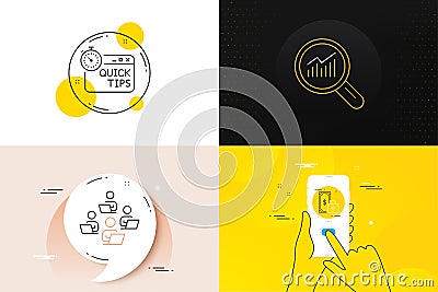 Minimal set of Quick tips, Teamwork and Data analysis line icons. For web development. Vector Stock Photo