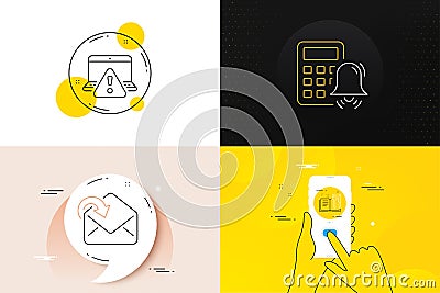 Minimal set of Recipe book, Online warning and Receive mail line icons. For web development. Vector Vector Illustration