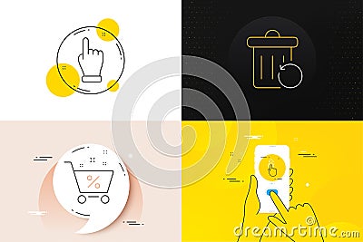 Minimal set of Recovery trash, Loan percent and Click hand line icons. For web development. Vector Vector Illustration