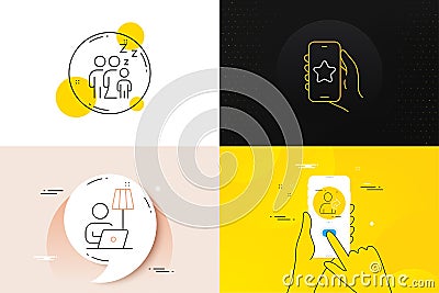 Minimal set of Refer friend, Sleep and Favorite app line icons. For web development. Vector Vector Illustration