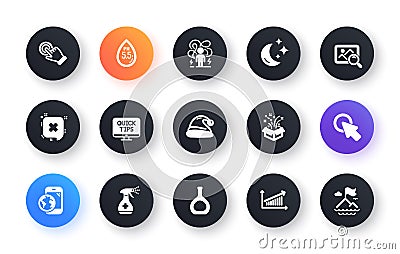 Minimal set of Reject, Chart and Click here flat icons for web development. For design. Vector Vector Illustration