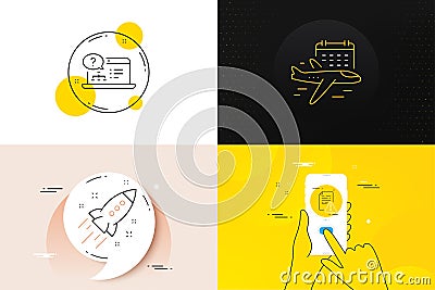 Minimal set of Select flight, Startup rocket and Instruction manual line icons. For web development. Vector Vector Illustration