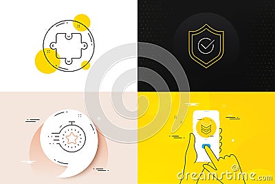 Minimal set of Shoulder strap, Puzzle and Timer line icons. For web development. Vector Vector Illustration