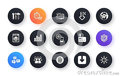 Minimal set of Spanner tool, Pin and Freezing click flat icons for web development. For design. Vector Vector Illustration