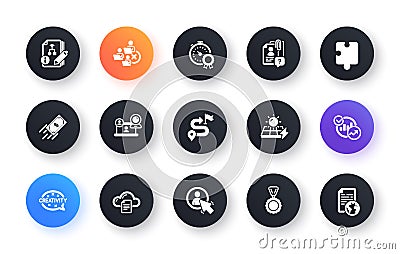 Minimal set of Statistics, Algorithm and Medal flat icons for web development. For design. Vector Vector Illustration