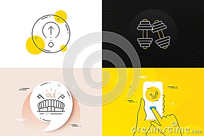 Minimal set of Swipe up, Dumbbells and Engineering line icons. For web development. Vector Vector Illustration