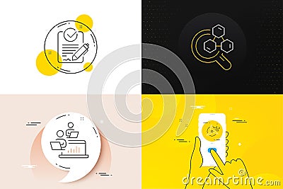 Minimal set of Teamwork, Chemistry lab and Rfp line icons. For web development. Vector Vector Illustration