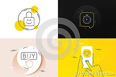Minimal set of Timer, Buying and Shields line icons. For web development. Vector Vector Illustration