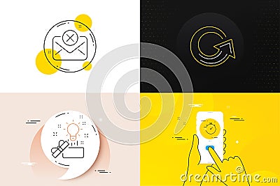 Minimal set of Timer, Reject mail and Creative idea line icons. For web development. Vector Vector Illustration