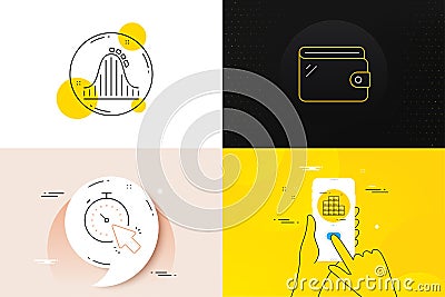 Minimal set of Timer, Wallet and Wholesale inventory line icons. For web development. Vector Vector Illustration
