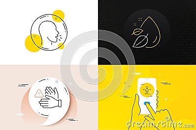 Minimal set of Water drop, Cough and Dont touch line icons. For web development. Vector Stock Photo