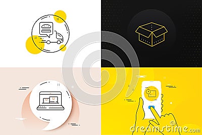 Minimal set of Web inventory, Open box and Cardboard box line icons. For web development. Vector Vector Illustration