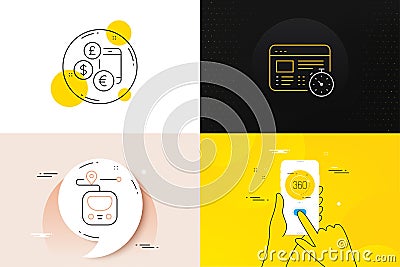 Minimal set of Web timer, Currency rate and 360 degrees line icons. For web development. Vector Vector Illustration
