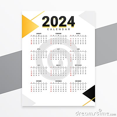 minimal style 2024 annual calendar template for event planner Vector Illustration