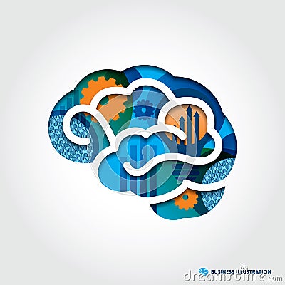 Minimal style Brain Illustration with Business Con Vector Illustration