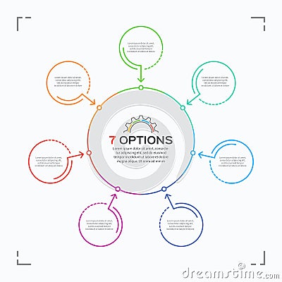 Minimal style circle infographic template with 7 options. Vector Illustration