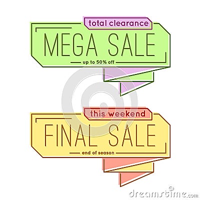 Minimal style flat trendy bubble shaped banner, price tag, stick Vector Illustration