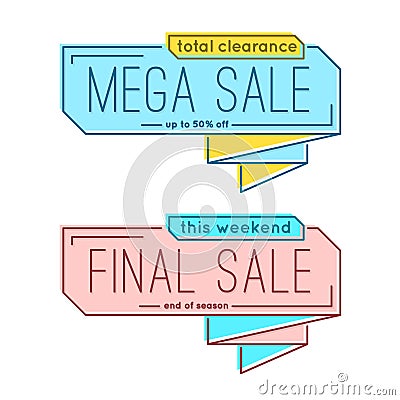 Minimal style flat trendy bubble shaped banner, price tag, stick Vector Illustration