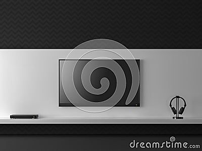 Minimal style image empty television screen with black and white wall 3d render Stock Photo