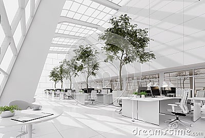 Minimal style modren white high and open workplace 3d render Stock Photo