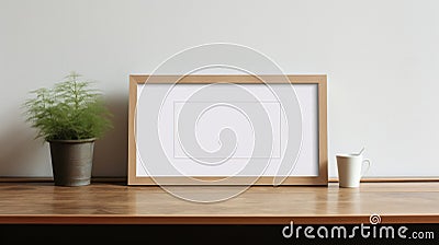 Minimal-style Sienna Frame Mockup On Wooden Table Stock Photo