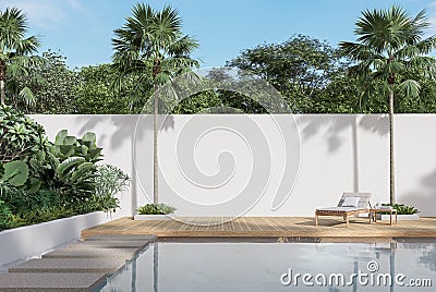 Minimal style swimmimg pool terrace with blank wall for copy space 3d render Stock Photo