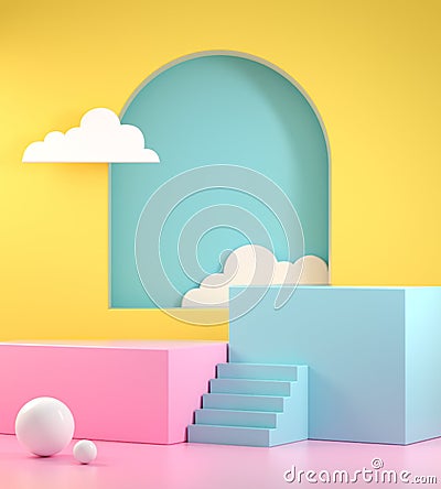 Minimal Summer Colorful Display Mockup, Step Double Podium For Show Product, 3d Render Stock Photo