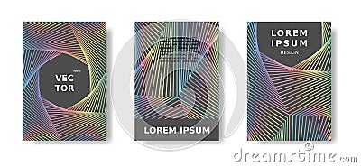 Minimal title design. Modern vertical cover. Holographic rainbow and grey cover design set. Vector Illustration