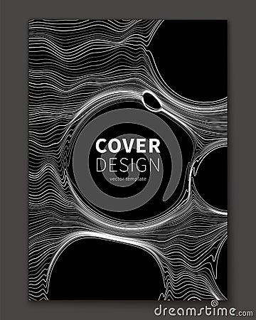 Minimal Ultra thin line bubble fluid geometry covers design. Geometric minimalistic fractal foam. Cool trendy black Vector Illustration