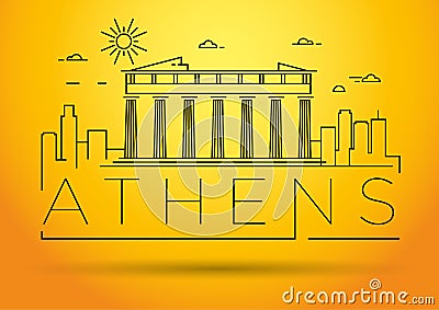 Minimal Vector Athens City Linear Skyline with Typographic Design Stock Photo