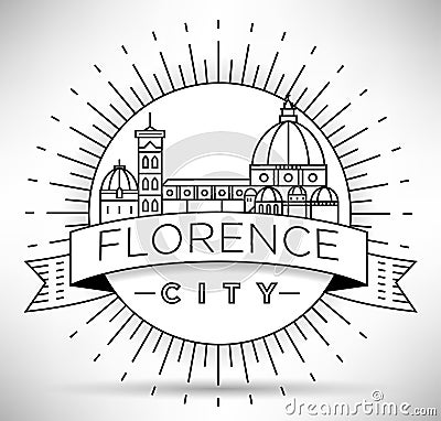 Minimal Vector Florence City Linear Skyline with Typographic Design Vector Illustration